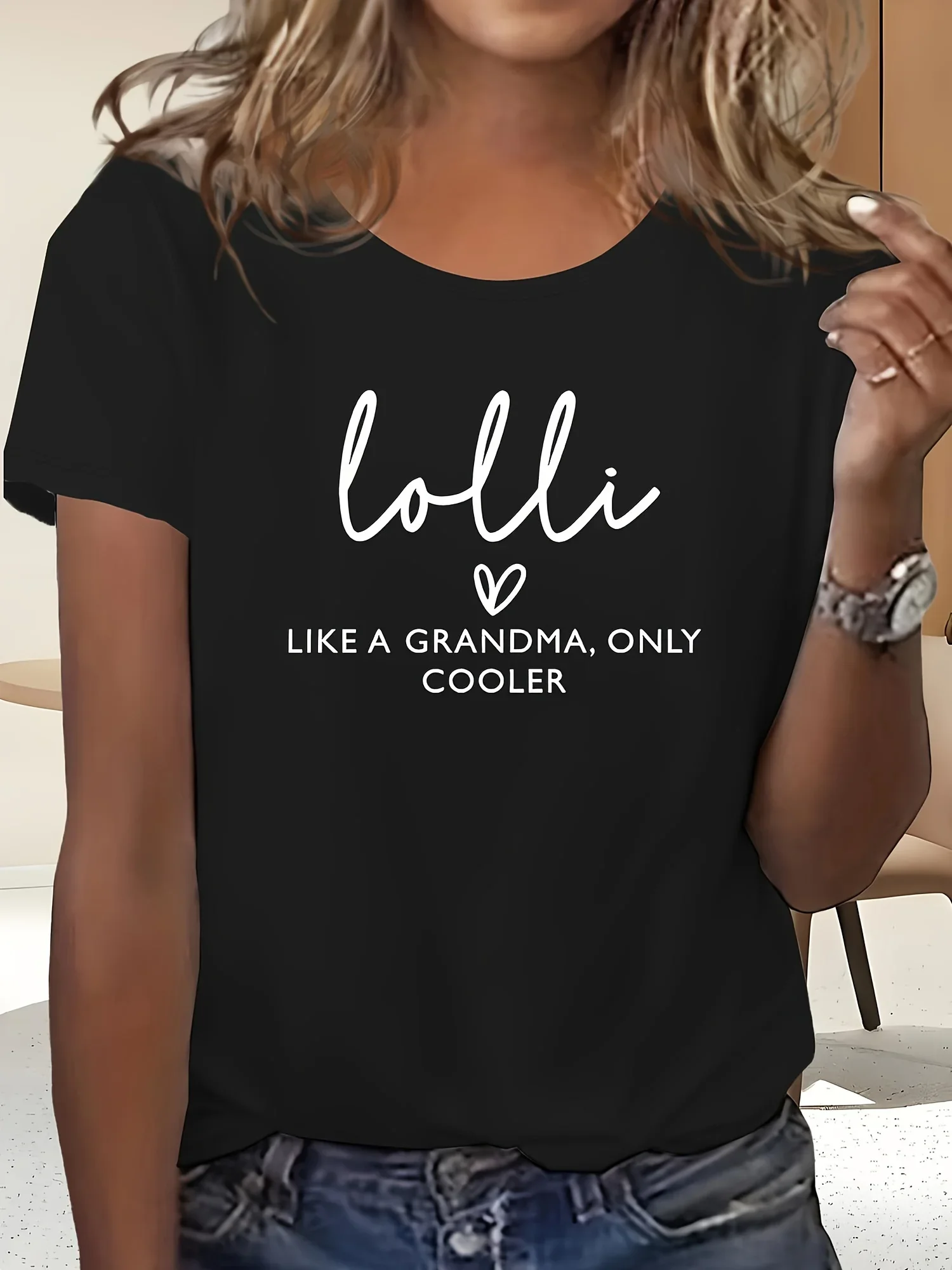Women's Casual Crew Neck T-Shirt - Lolli Like a Grandma, Only Cooler Print, 100% & Spandex Knit Fabric, Short Sleeve,All-Season