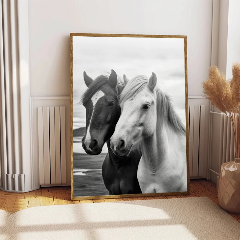 Black and White Horse Photo Poster Canvas Painting Print Rustic Equestrian Farmhouse Horse Scandinavian Wall Art Room Home Decor