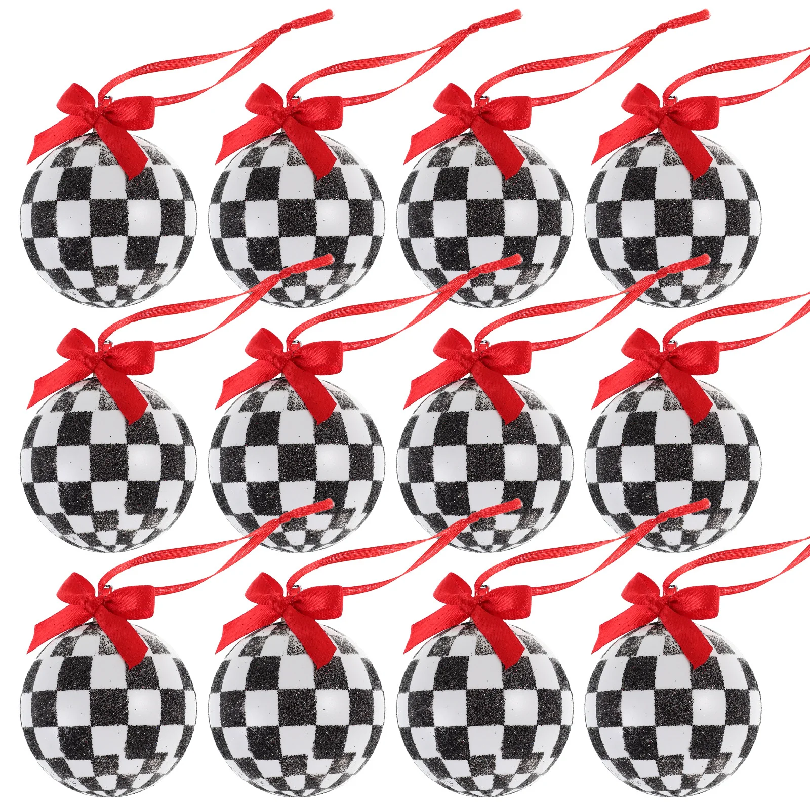 

12Pcs Holiday Hanging Ornaments 6Cm Vintage Style Checkered Christmas Balls Festive Decor for Party Wedding Tree Display