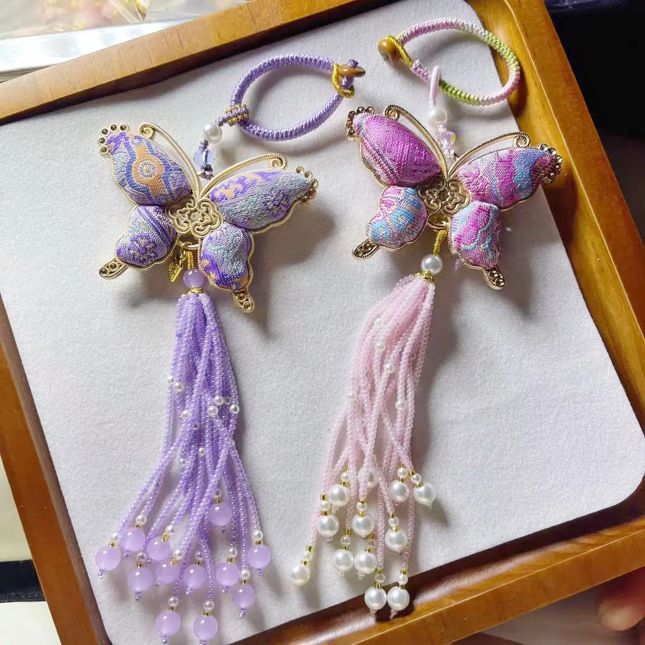 Chinese Style Intangible Cultural Heritage Song Jin Double-sided Butterfly Fringed Pendant Color Butterfly Pendant Bag Hanging