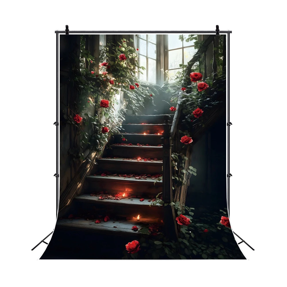 Red Rose Flower Wedding Bride Backdrop Photography Vintage Window Baby Shower Portrait Photo Photographic Anniversary Background