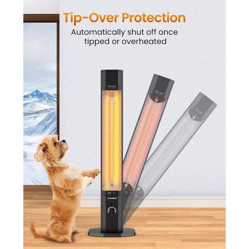 9 Heat Levels, 9H Timers, 1500W Instant Heating, Safety Lock, Tip-Over & Overheat Protection, IPX5 Waterproof Tower Space Heater