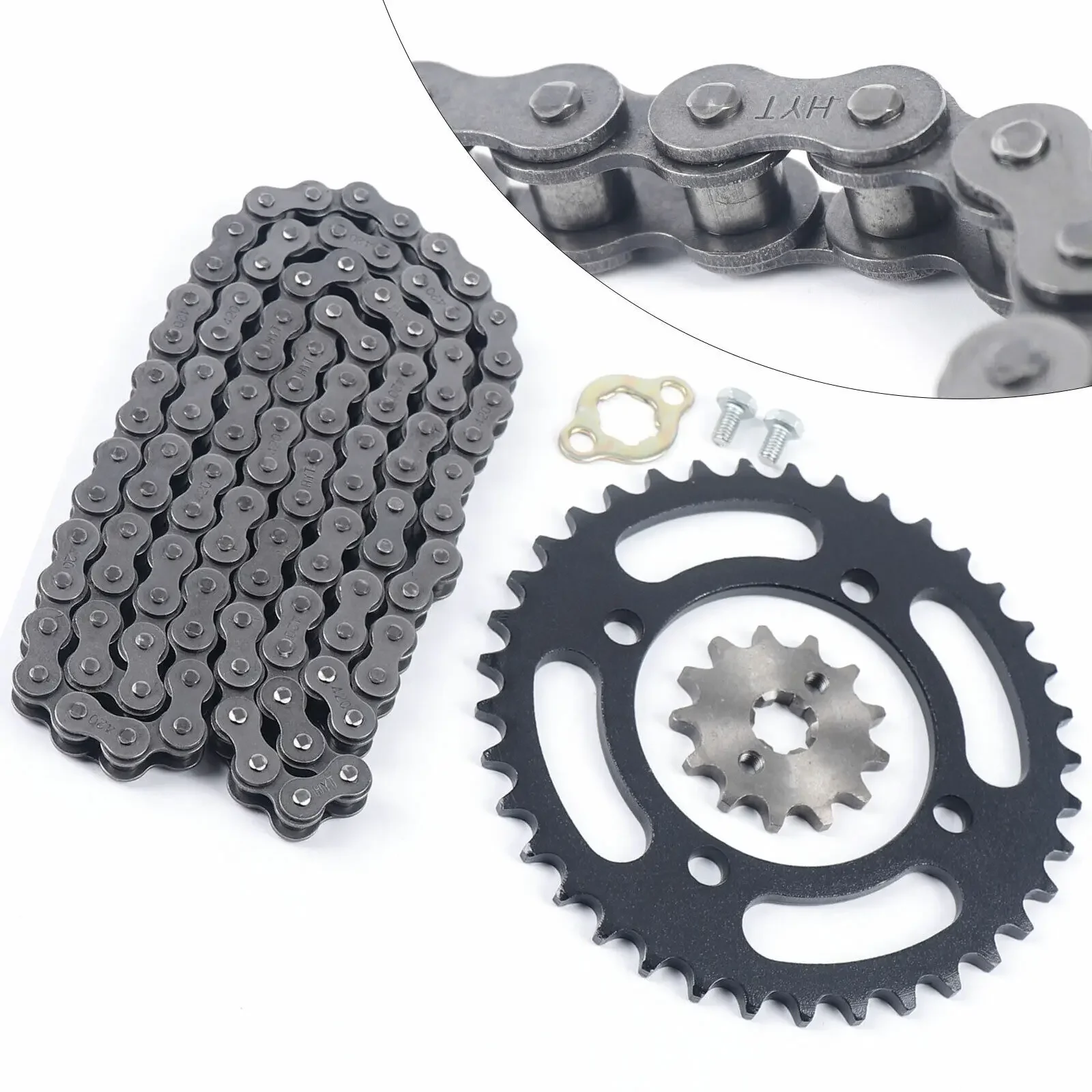 

420 Chain with Front and Rear Sprockets for Dirt Bikes, ATVs, and Go-Karts 110cc 125cc