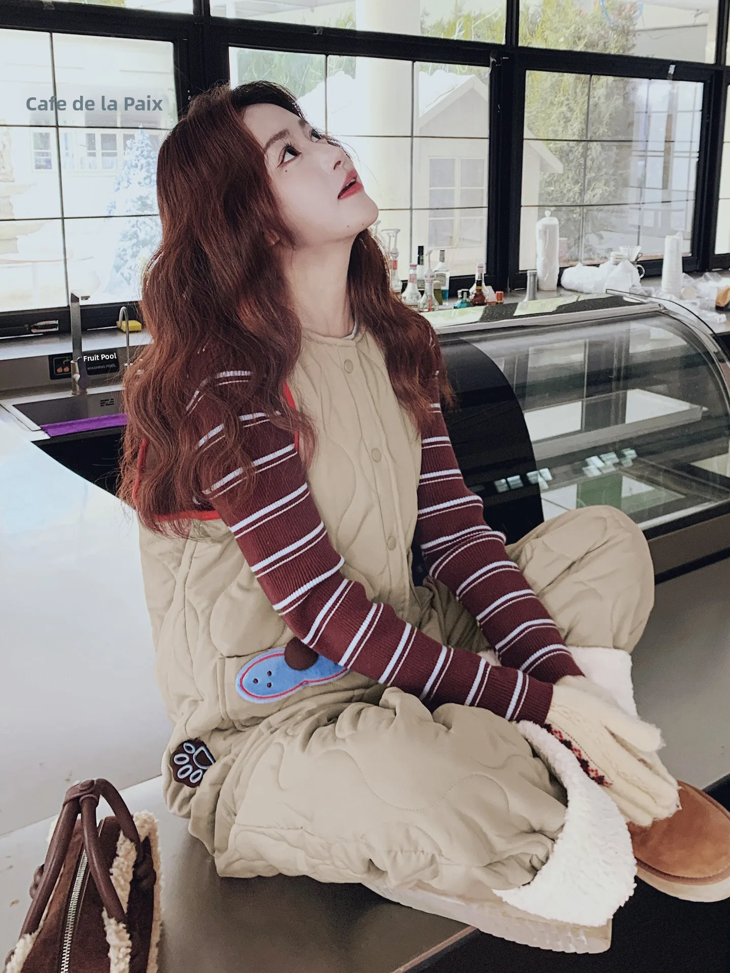 طقم جمبسوت كاجوال من القطن مبطن كاكي كسول للنساء لخريف وشتاء 2025 طقم علوي محبوك جديد مكون من قطعتين بخصر عالٍ...