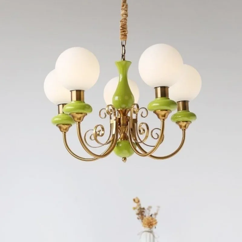 Vintage style bedroom chandelier fruit green pastoral cream style homestay restaurant lighting fixtures