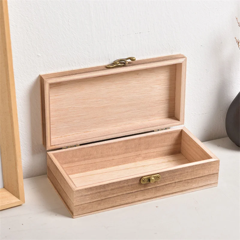 1Pc Retro Jewelry Box Organizer Desktop Natural Wood Clamshell Storage Case