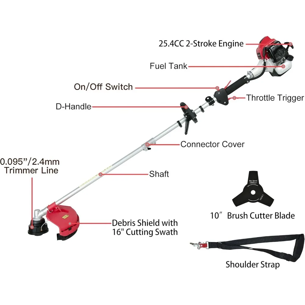 パワースマート 21インチ 144cc ガソリン式芝刈り機 & 16インチ 25.4cc ストリングトリマー/エッジャー（10インチ草刈り機付き）