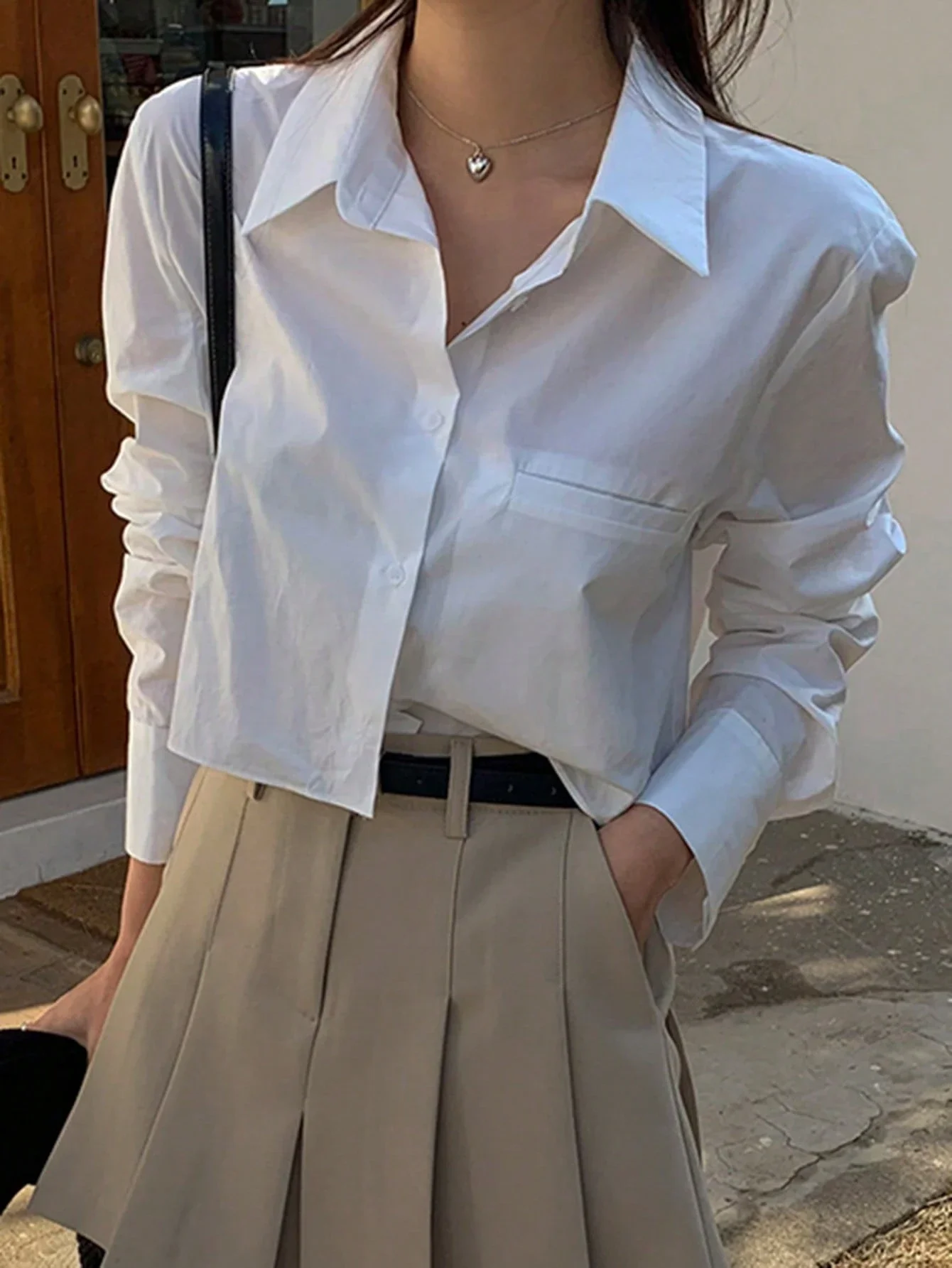 

Однотонная повседневная рубашка с длинным рукавом в стиле преппи, женский офисный топ