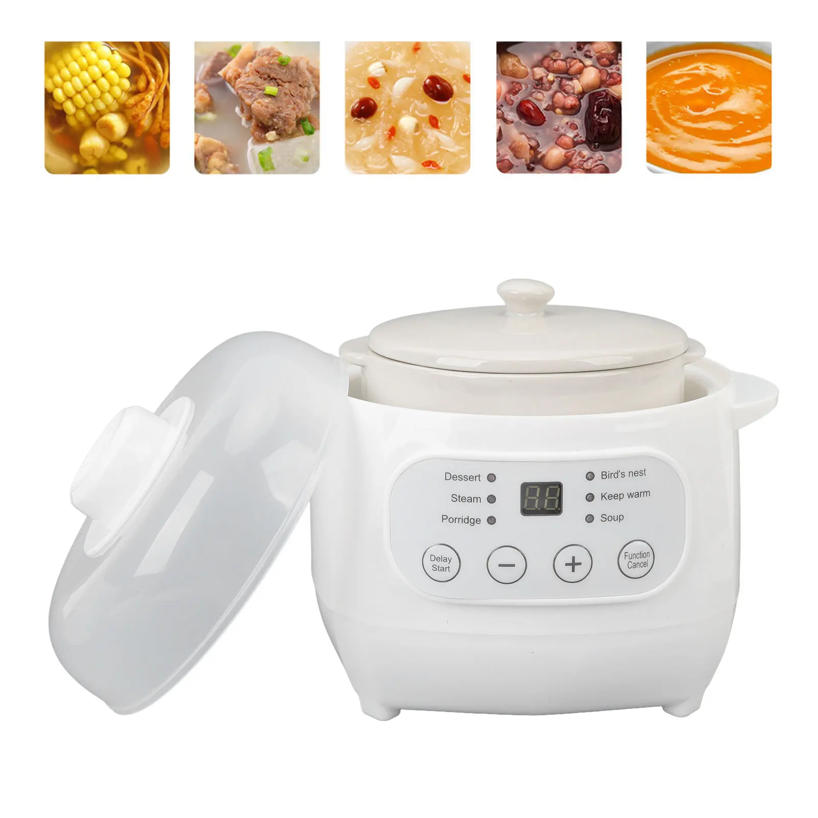 وعاء الحساء الكهربائي الأوتوماتيكي من السيراميك - طباخ الحساء مع مؤقت سلة البخار الإعدادات المسبقة لعصيدة الحساء