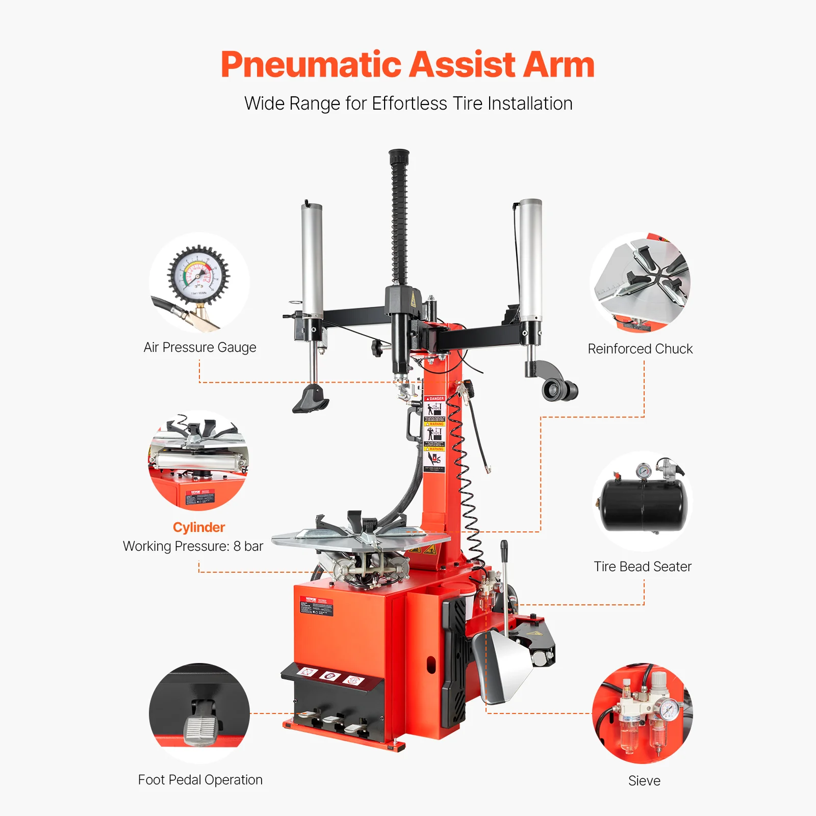 SucceBuy Cambiador de neumáticos eléctrico, intercambiador de neumáticos, balanceador de neumáticos con motor de 1,5 HP y modo de calibración automática, apto para sedán/SUV/recogida
