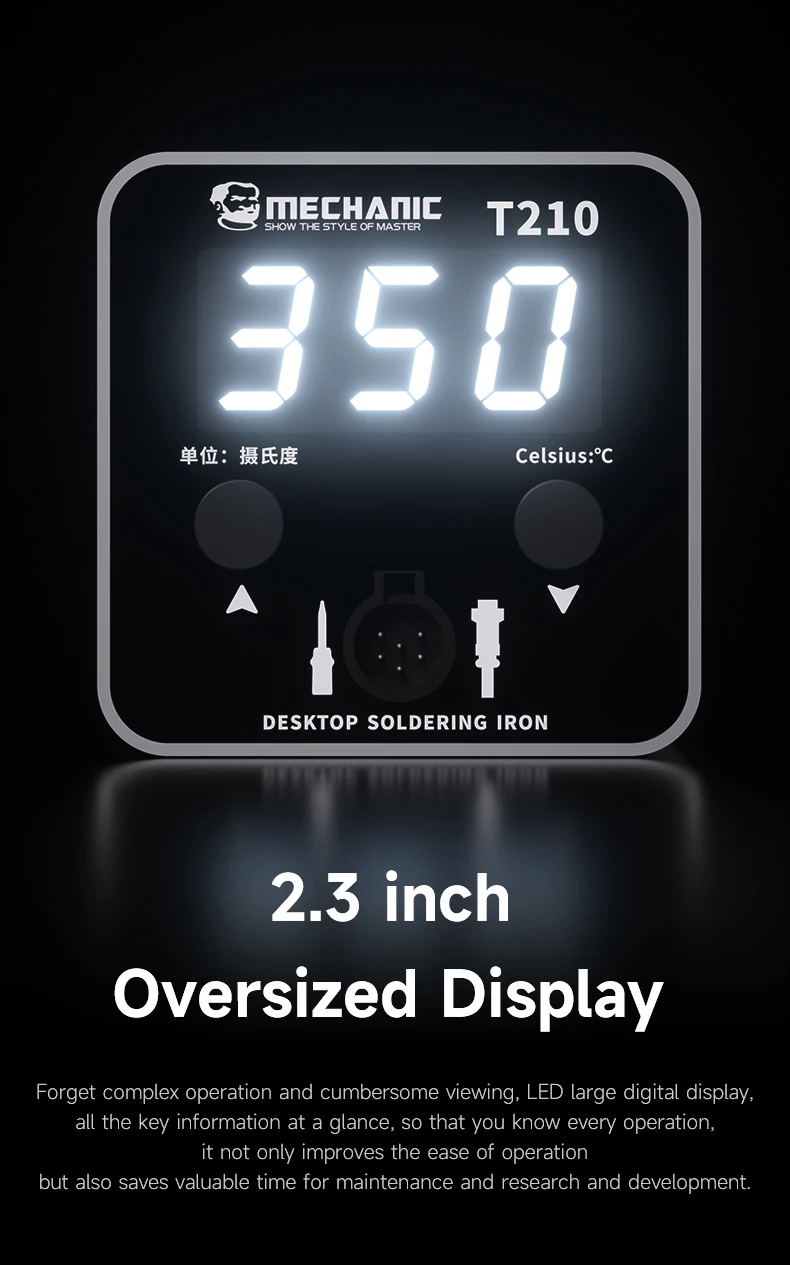 Imagem -02 - Mecânico Novo T210 Desktop Ferro de Solda Inteligente Display Led C210 Núcleo Aquecimento Proteção contra Curto-circuito Estação de Soldagem