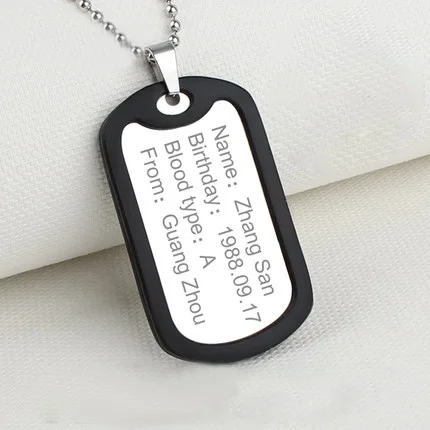 Personalized Military ID Dog Tag Pendant Necklace Custom Engraved Men Army Tags Lettering Name Stainless Steel Jewelry Gifts
