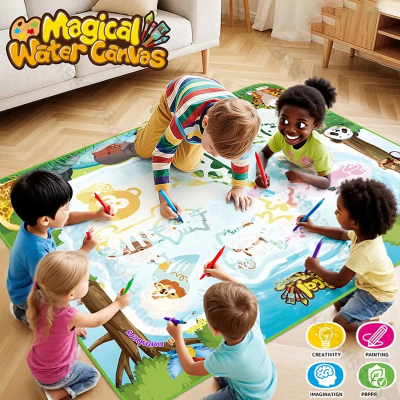 100X80 cm Magico Acqua Disegno Zerbino Penne di Tela Montessori Giocattoli Apprendimento Coperta Scrittura Bambini Disegno Ripetuto Pittura Giocattoli