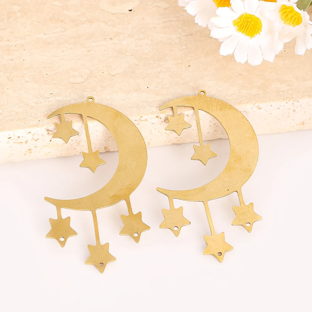 2 قطعة قلادة نجمة القمر النحاسية DIY بها بنفسك Suncatcher صنع لوازم الهلال الرياح الدقات ديكور معلق موصل أجزاء الملحقات