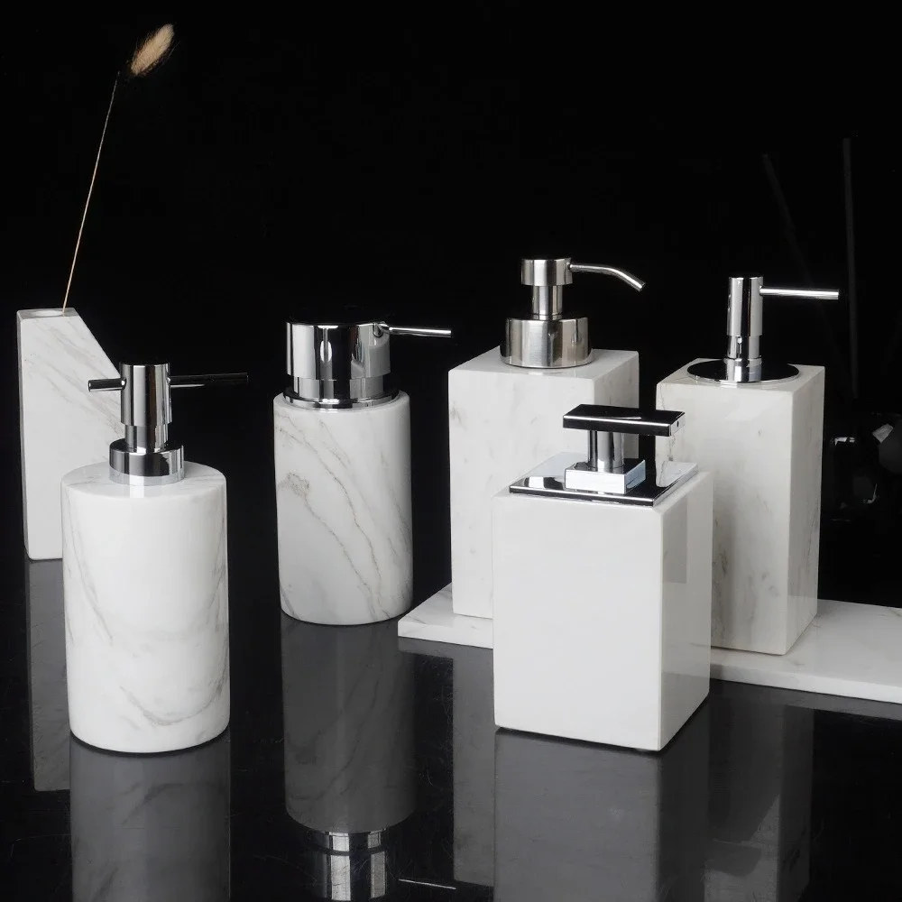 Dispensador de Jabón de Manos de Mármol Natural de Lujo, Dispensador de Loción para Baño, Dispensador Moderno de Gel de Ducha, Champú y Jabón, Accesorios de Baño