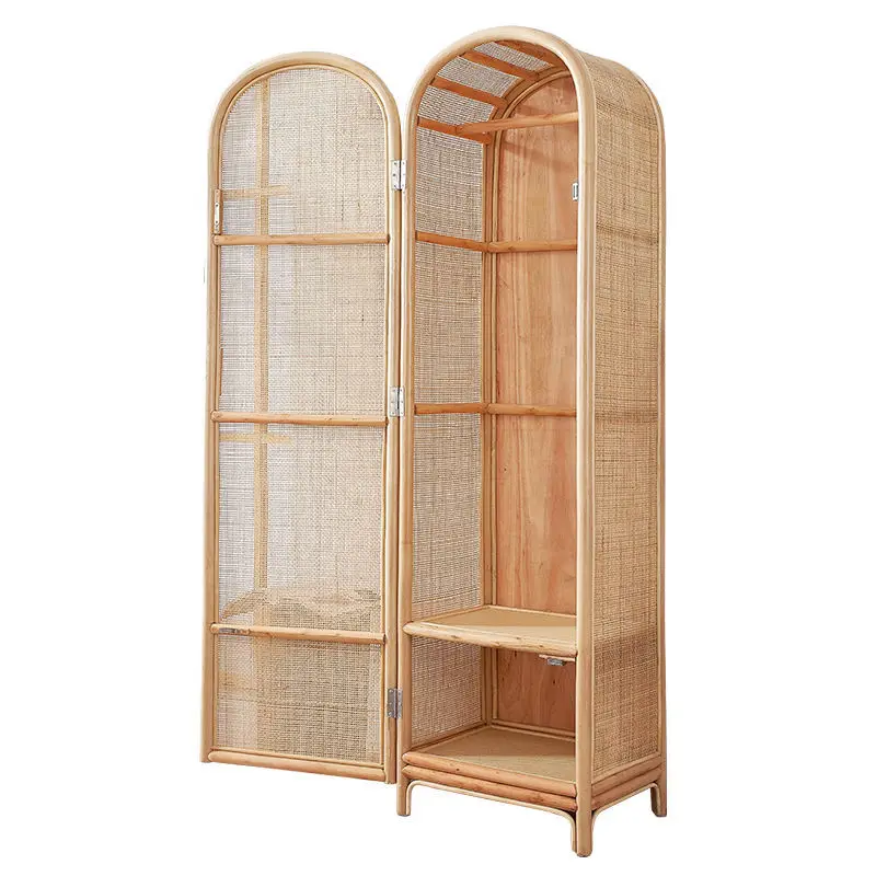 

Japanese ins natural rattan single door wardrobe household bedroom homestay small apartment clothing storage storage cabinet