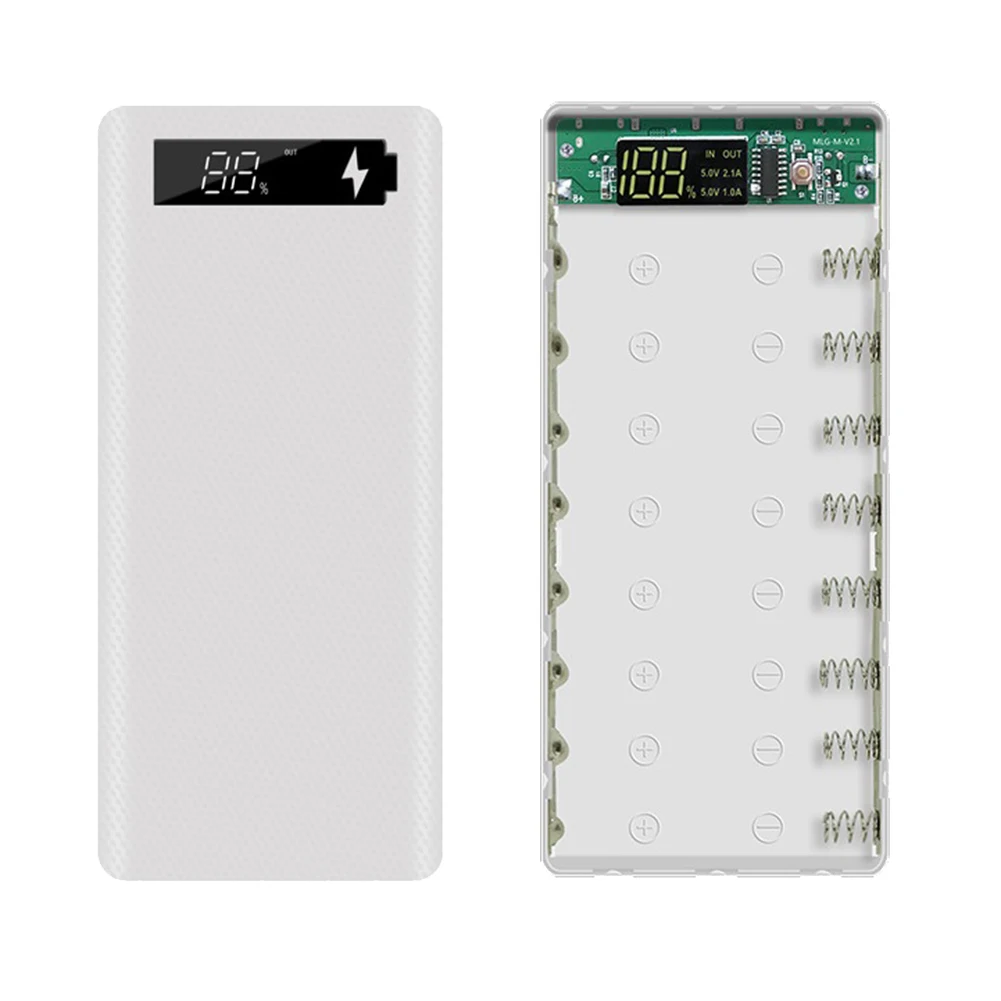 18650 bateria Power Bank Case wyświetlacz LCD obsługa wyświetlacza LCD 20000 MAh dla baterii 8X18650 DIY obudowa Powerbank (biała)