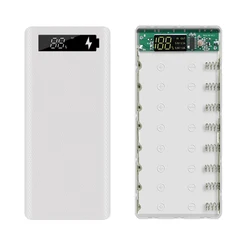 18650 Battery Power Bank Case LCD Display Support 20000MAh LCD Display for 8X18650 Battery DIY Powerbank Case(White)