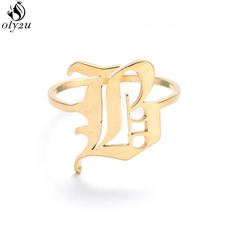 Classic A-Z Letter Adjustable Opening Rings For Men Women 26 Alphabet Name Initials Ring Old English Jewelry Aesthetic Gift