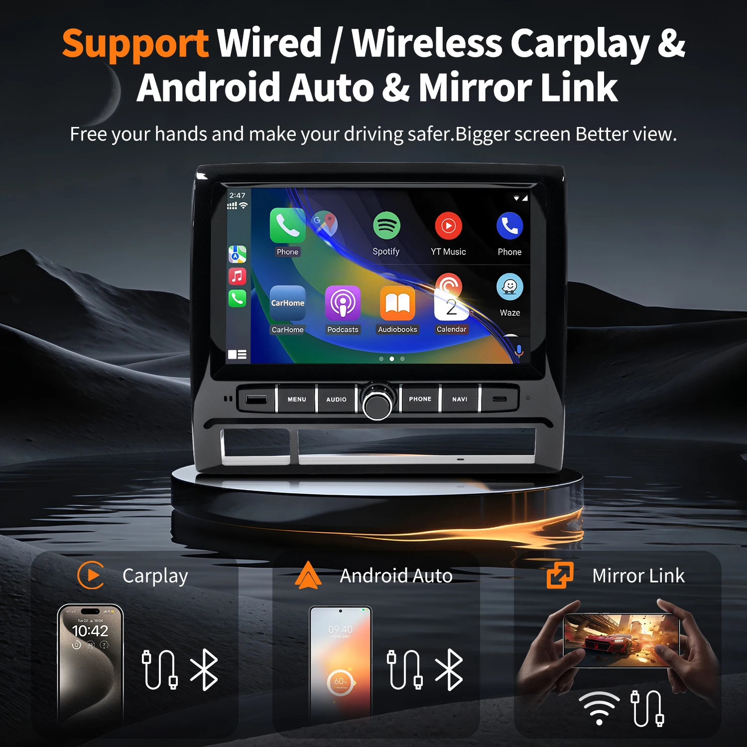 9 inch Car Radio Stereo Head Unit Upgrade for Toyota Tacoma 2005-2015 with Android13/5G WiFi/Wireless CarPlay/Android Auto/Touch