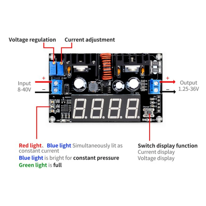 VHM-101 Digital Display DC 8A 180W CC CV Step-Down Power Supply Battery Charging Module Voltage Ammeter LED Driver