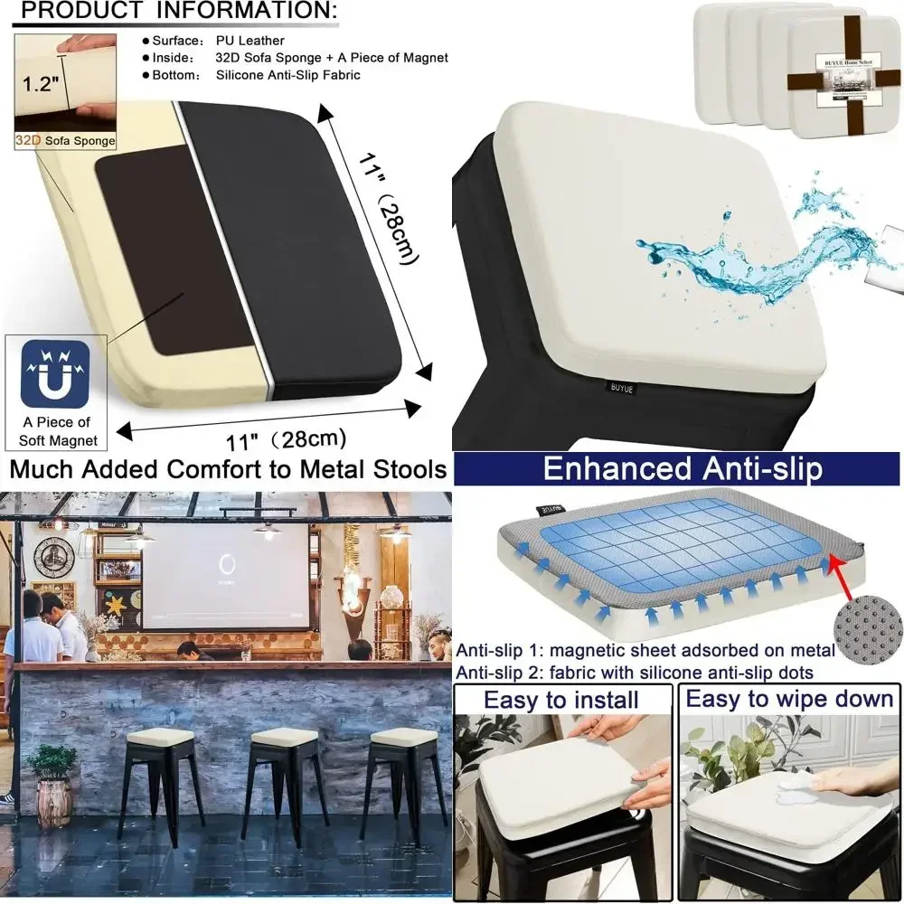 

Набор из 4 нескользящих магнитных подушек для барных стульев, квадратные водонепроницаемые подушки из высококачественной искусственной кожи для складных металлических стульев