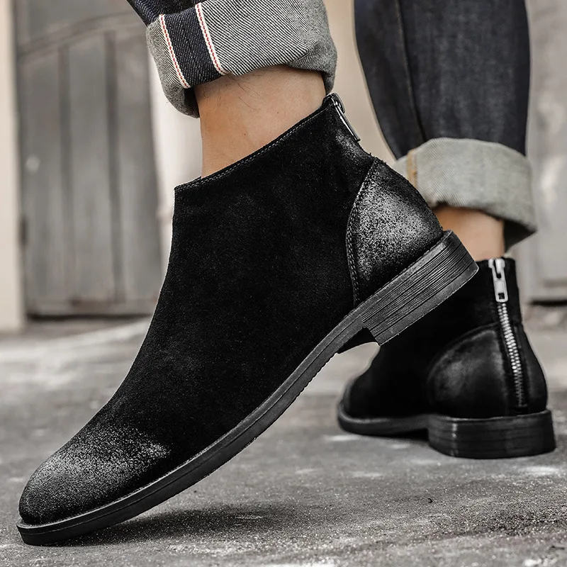 

Men's Boots British High Calf Shoes Retro Man Ankle Boots Zip Fashion Male Boots Vintage Short Boots Leisure Shoe A036