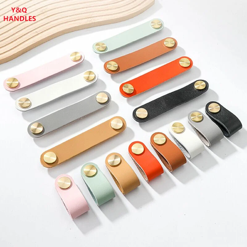 Handles Drawer Cabinet Furniture Kitchen Handles for Cabinet Knob Door Drawer Furniture Kitchen Brass Cowhide Pulls Knob