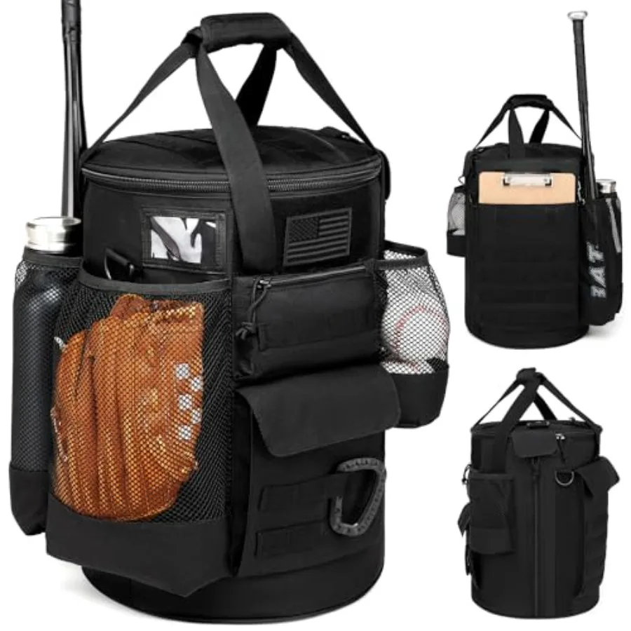 

Tactical Style Baseball Bucket Bag with Anti-Slip Bottom and Multiple Pockets for Efficient Organization of Bats Gloves Scorebo