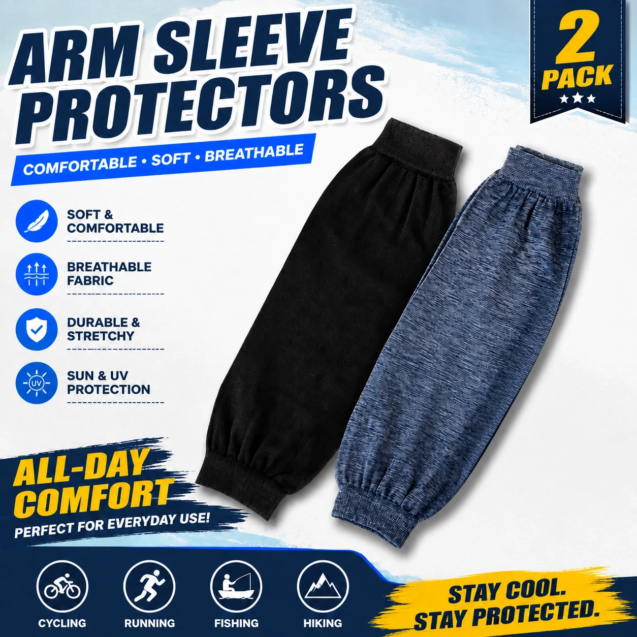 2PCS Summer Cooling Sleeves Sun UV Protection Hand Cover Arm Warmers Running Fishing Cycling Basketball Sunscreen Sports Sleeve