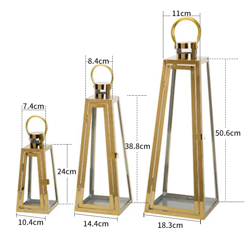 Metal Windproof Candle Holder Modern Glass Hurricane Lantern Wedding Outdoor Garden Candelabra  Home Decoration Accessories