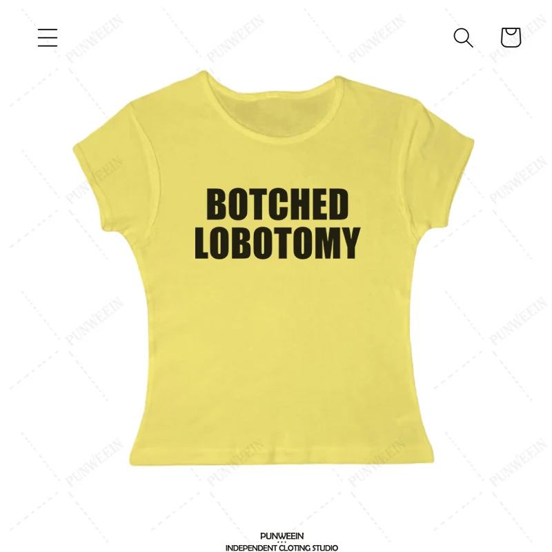 Botched Lobotomy Y2k Crop Tops 2000s Streetwear Harajuku Women T-shirt Short Sleeve Cropped Tees Fashion Cute Baby Tees E-girls
