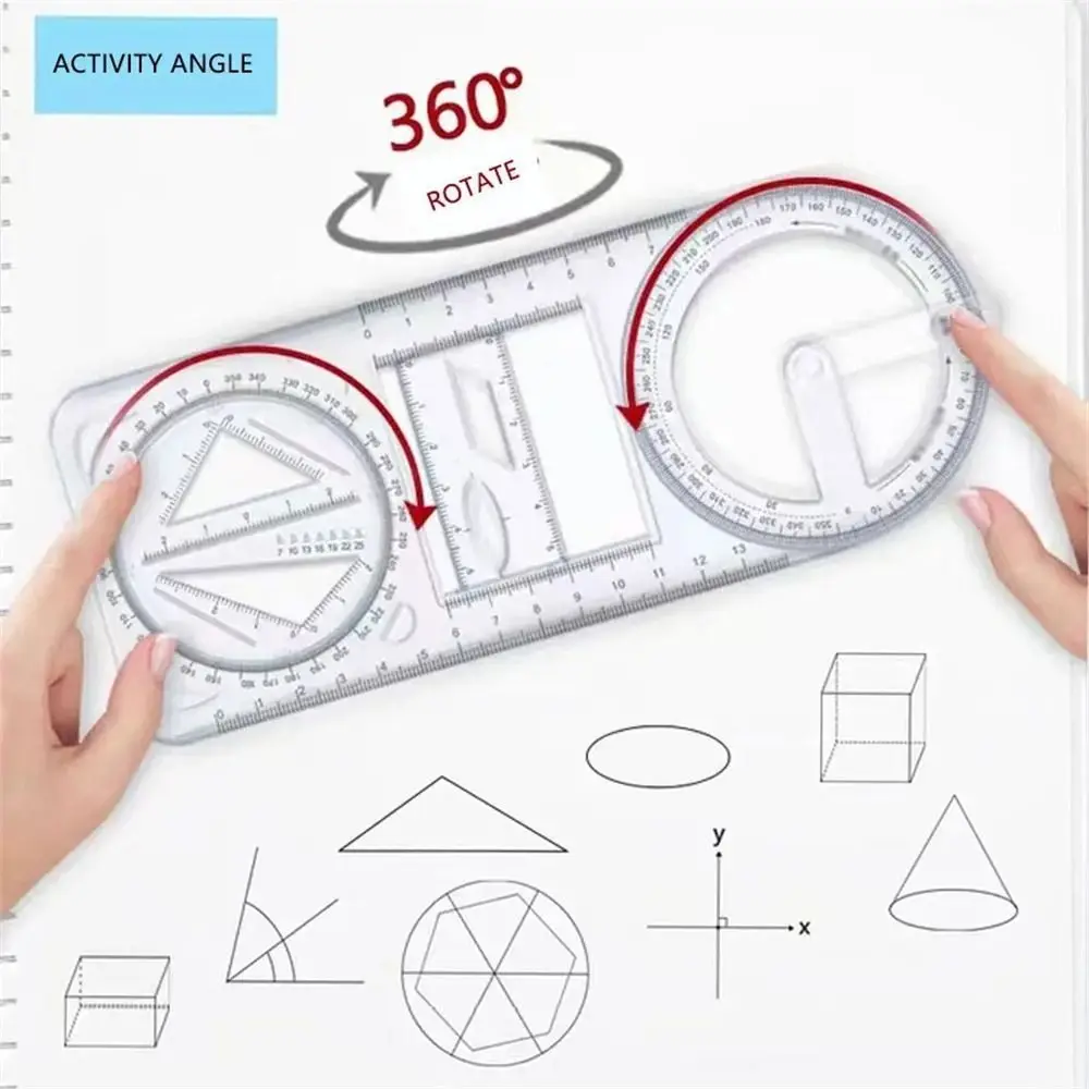 Activity Angle Drawing Ruler Multifunctional Ruler Straight Geometry Ruler 360 ° Movable Transparent Drawing Template