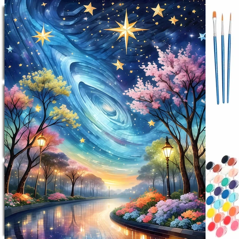 DIY Oil Painting By Numbers Tree Landscape Kit Acrylic Paint By Numbers Diy Numbers Painting Art on Canvas By Numbers