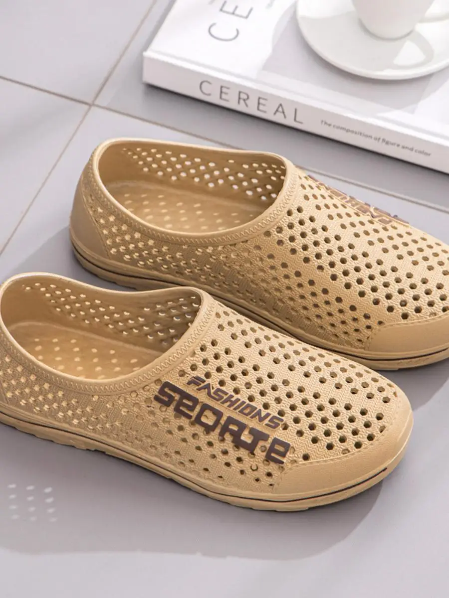 Men's Hole Shoes Summer Anti-Slip Mesh Breathable Beach Sandals Outdoor Wear Lazy Driving Trendy Hollow out Toe Slippers