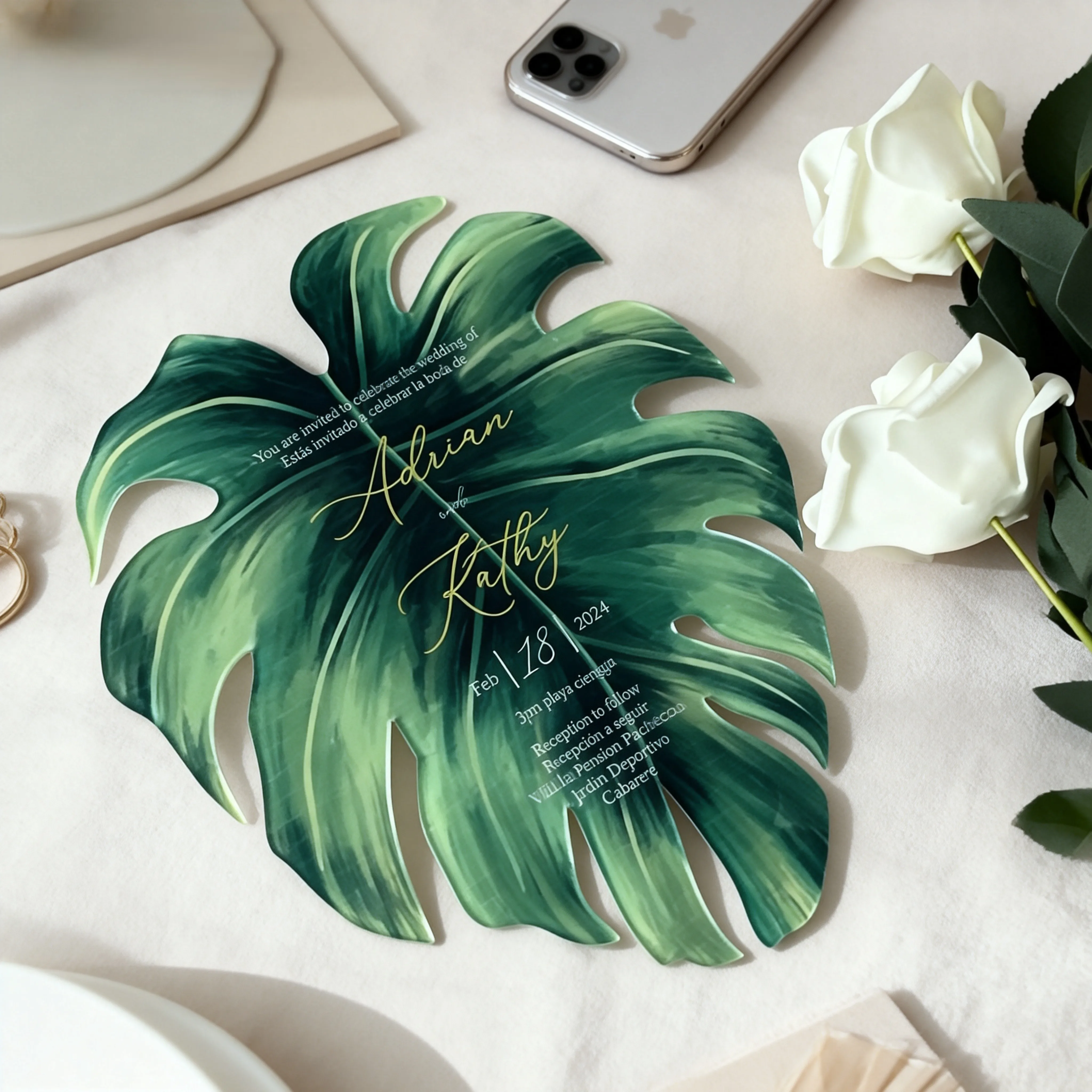 

10pcs Custom Acrylic Wedding Invitation, Personalized Invite,Palm Style for Party Gift Favor Souvenirs, Gift Favor, Decoration