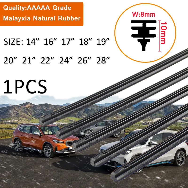 

KOSOO 1PCS Car Wiper Blade Windscreen Natural Rubber Replacement Strip 8MM 14"16"17"18"19"20"21"22"24"26"28" Auto Accessories