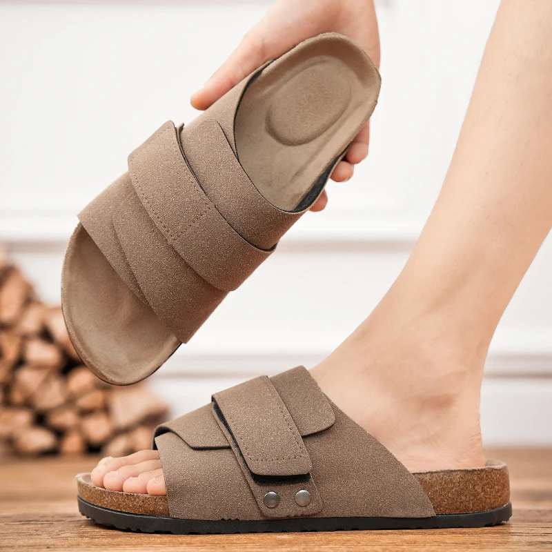 Men's Cork Slippers and Sandals, Suitable for Summer Outdoor Activities As Beach Shoes, Casual Open-toe Slippers