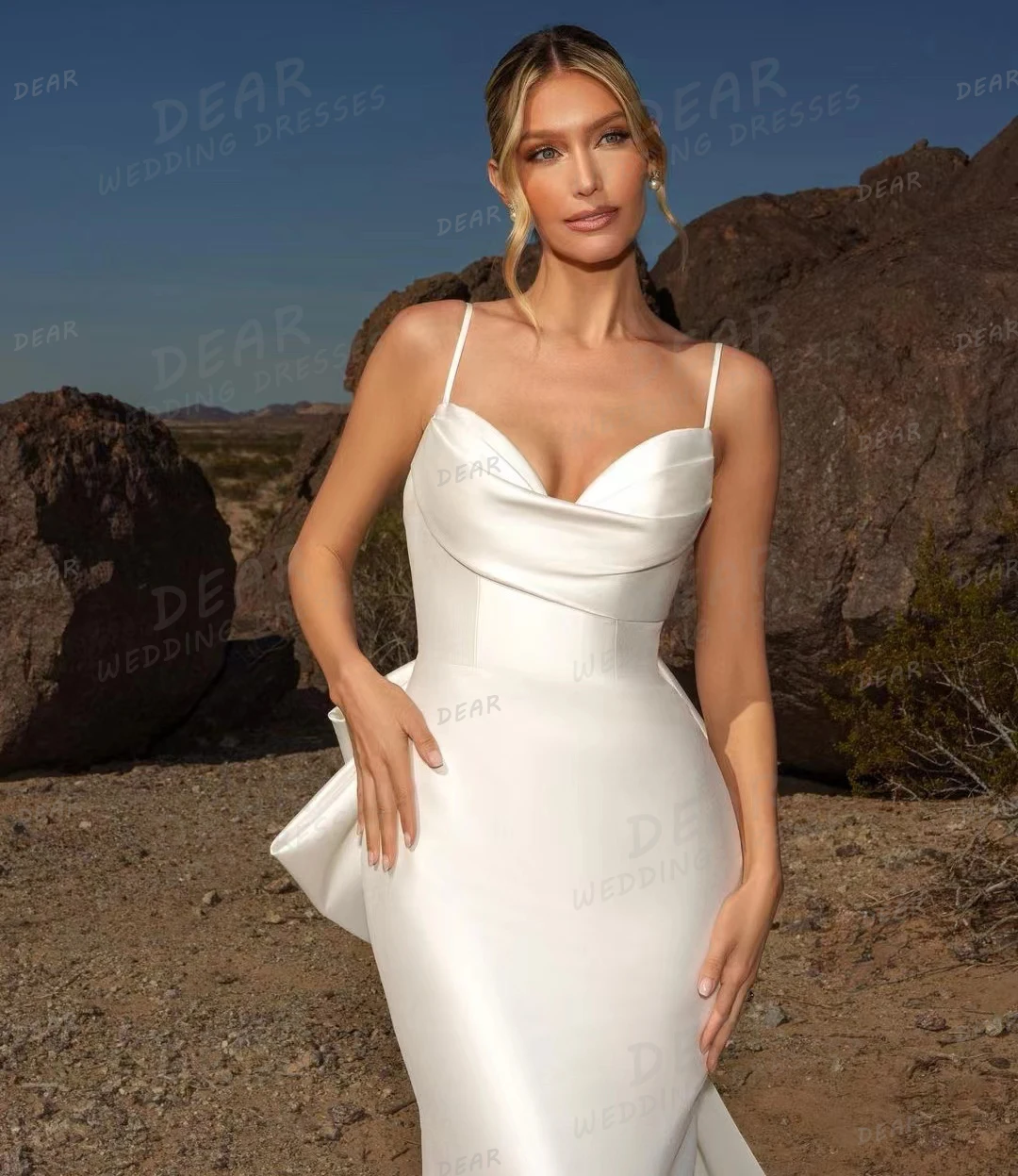 Vestido de novia con tirantes finos para mujer, traje Sexy de sirena con lazo en la espalda, sin mangas, Formal, a la moda, 2024