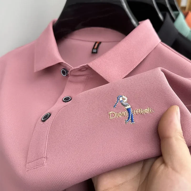 

Новая летняя брендовая мужская рубашка-поло с лацканами и коротким рукавом, высококачественная футболка с мультяшной вышивкой, модная деловая мужская одежда, топ