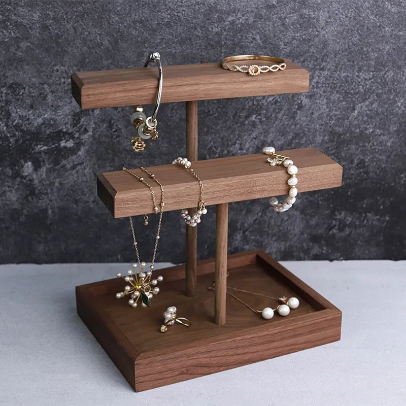 Simple walnut double-layer bracelet bracelet rack, jewelry display props at the counter jewelry store in shopping malls
