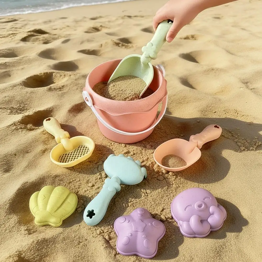 Kids Beach Sand Toys Set with Bucket Shovel Rake Sand Molds Summer Outdoor Play Tool for Children Beach Toys
