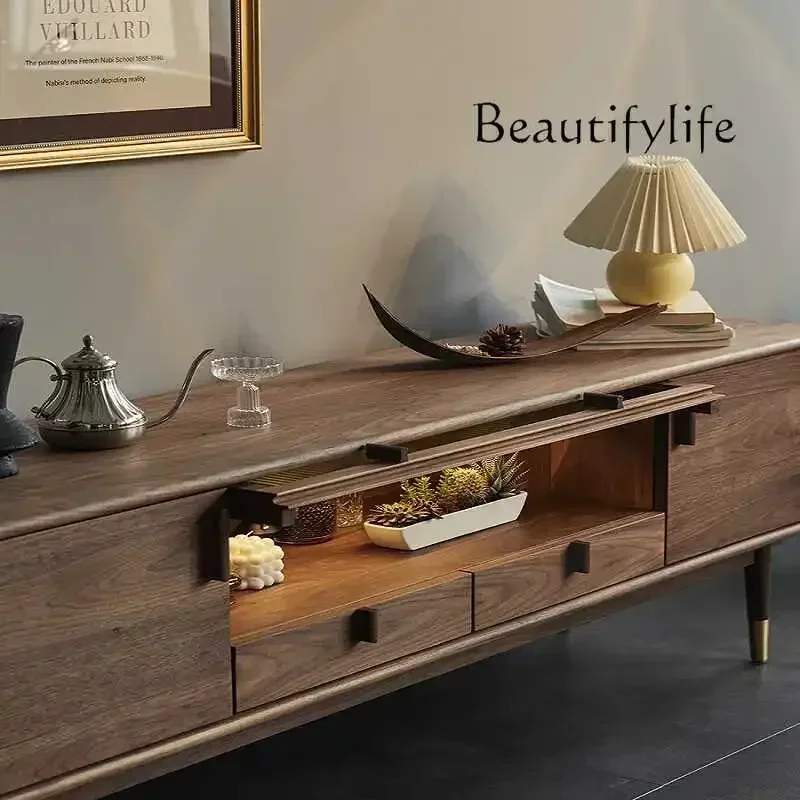N Nordic solid wood TV cabinet coffee table combination modern living room home black walnut TV cabinet