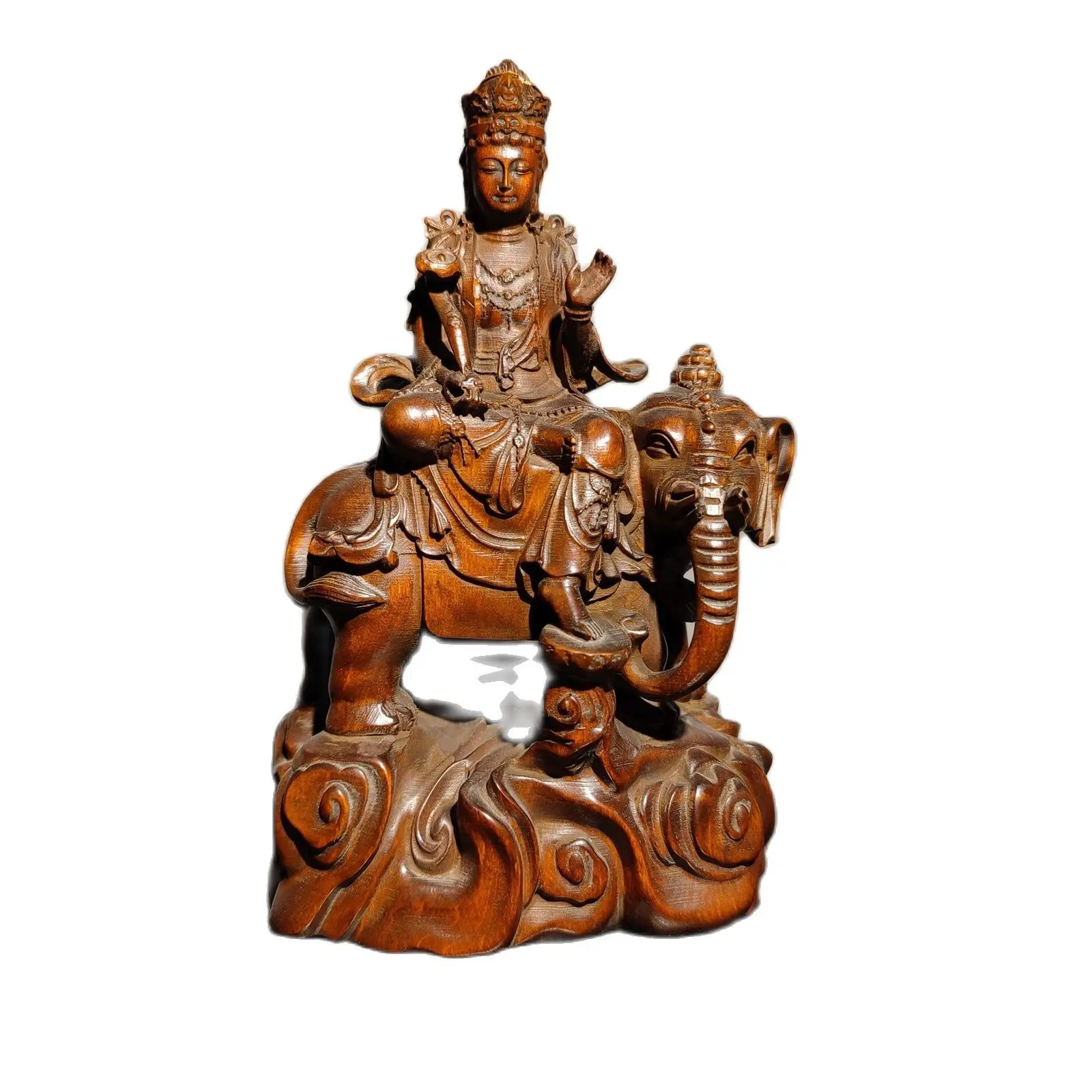 

Bodhisattva Manjusri Kwan-yin buddha wooden sculpture boxwood carving elephant