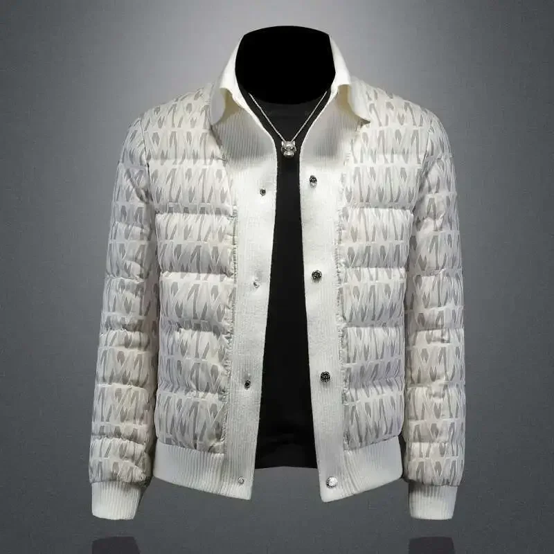 Winter Clothes Black White Down Full Letter Coat Men Kurtka Zimowa Long Sleeve Jacket Letter Print Jacket Men Down Jacket