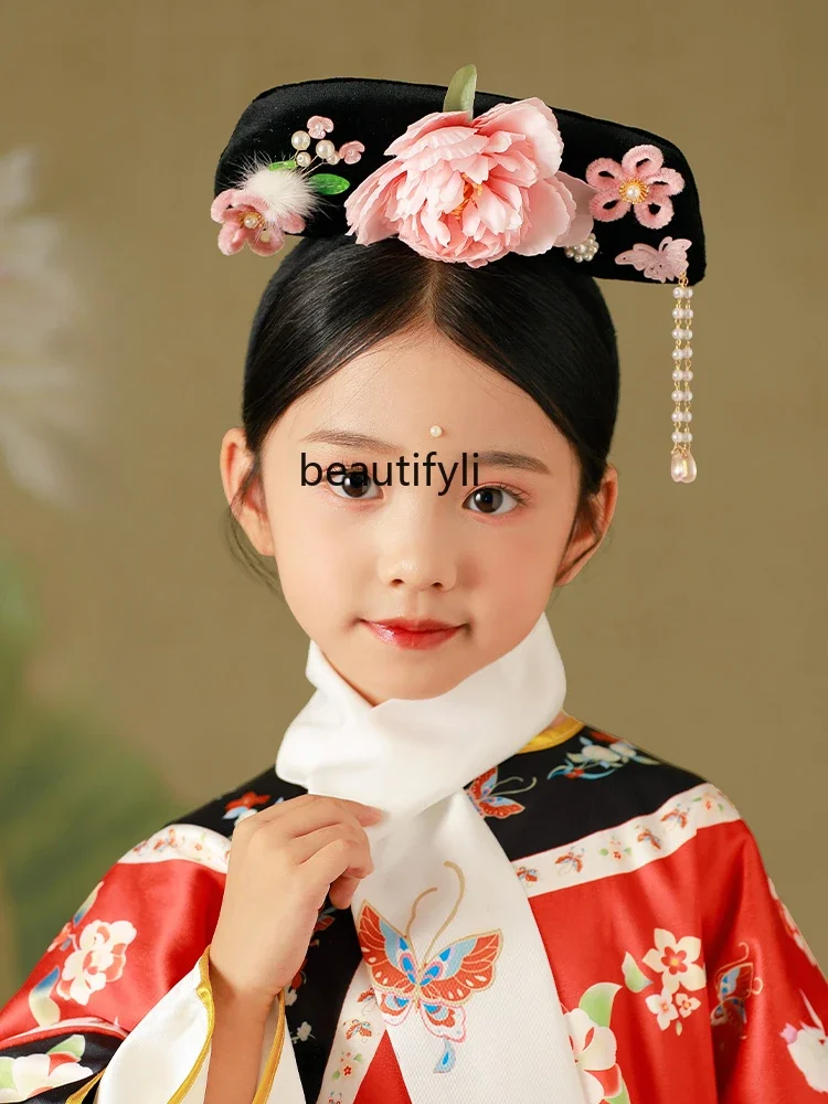 Headband Little Girl Palace Style Ancient Costume Flag Hair Card Headdress for Han Chinese Clothing