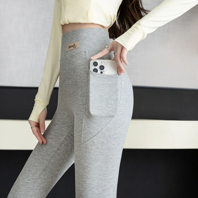 Woman Open Crotch Sexy Yoga Leggings Hidden Zipper with Side Pockets High Rise Sporty Pants Gym Body Shaping Crotchless Trousers