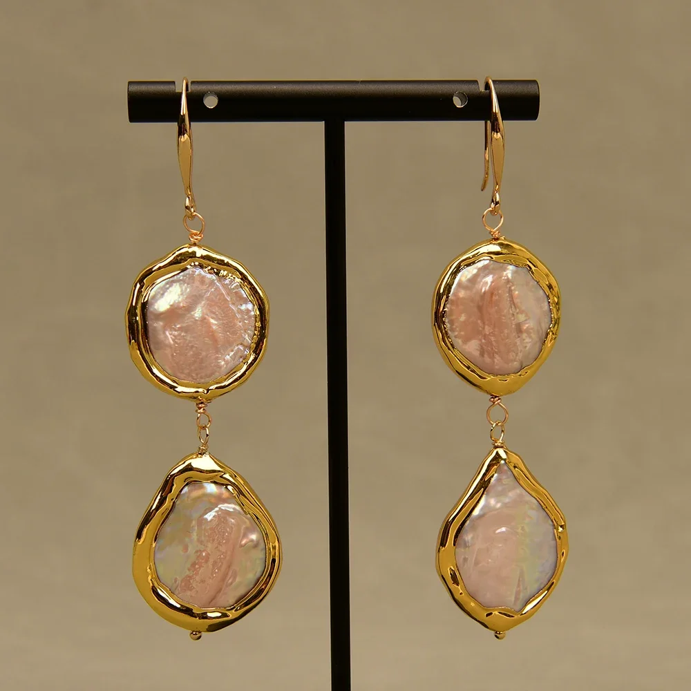 

Natural Freshwater Pearl Mixed Color Pink Coin Keshi Pearl Earrings Party Gifts Jewelry