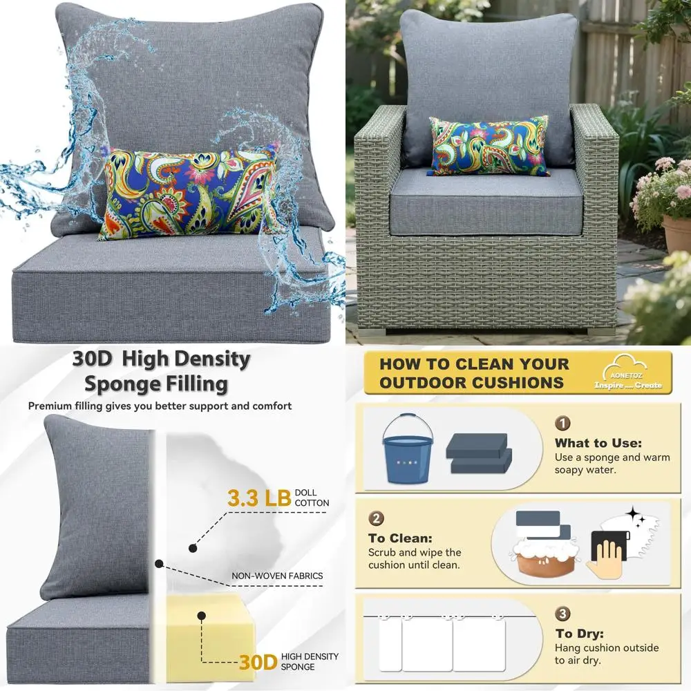 

24 x 22 Inch Outdoor Patio Seat Cushion Set, Olefin Fabric, Waterproof & Fade-Resistant, Removable Covers