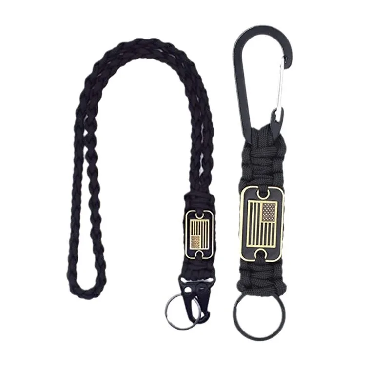 سلسلة مفاتيح باراكورد منسوجة شديدة التحمل مع علم أمريكي، حزام منسوج متين مناسب للأنشطة الخارجية والسفر